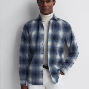 Reiss Novelli Wool Checked Long Sleeve Shirt Jacket